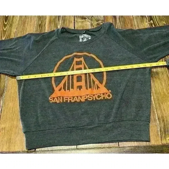 Womens Sanfranpsycho Hand Printed Long Sleeve Cropped Top Sz Small Gray - Picture 7 of 7